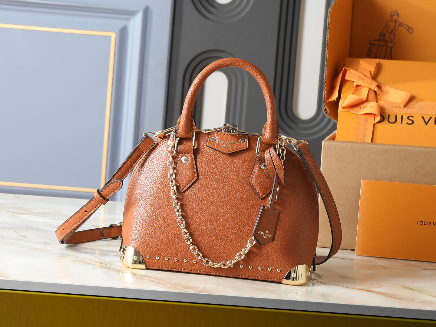 Premium Dome Satchel Handbag with Chain Accent