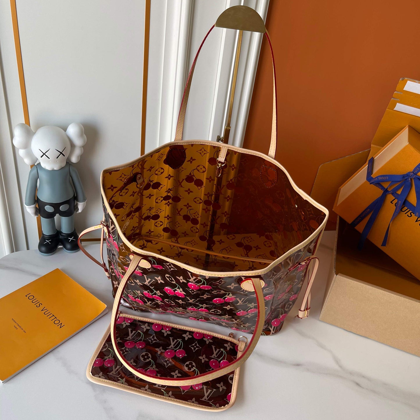 Cherry Print Transparent Tote Bag Set