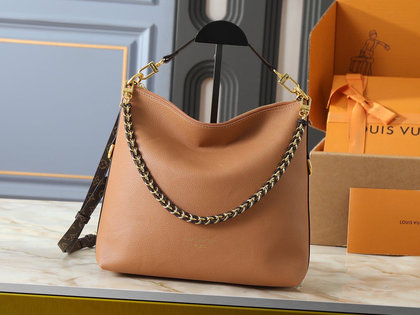 Chain Accent Hobo Shoulder Bag