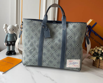 Blue Monogram Washed Denim Tote Bag
