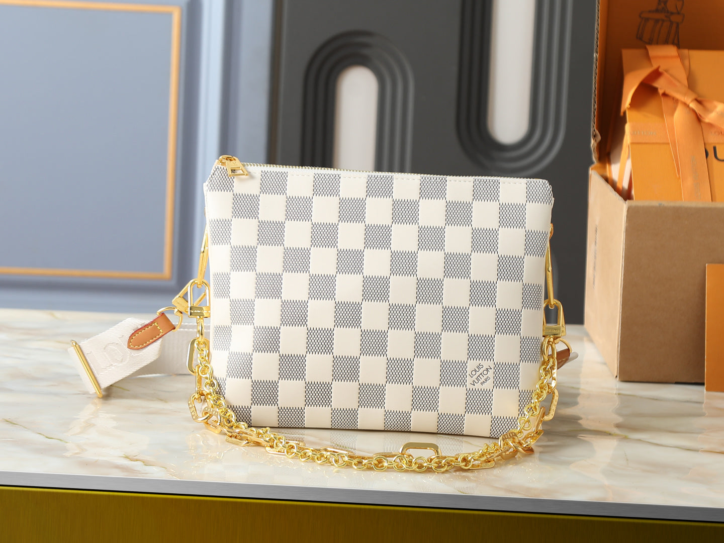 Damier Checkered Chain Crossbody Bag