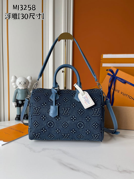 Embossed Denim Travel Satchel