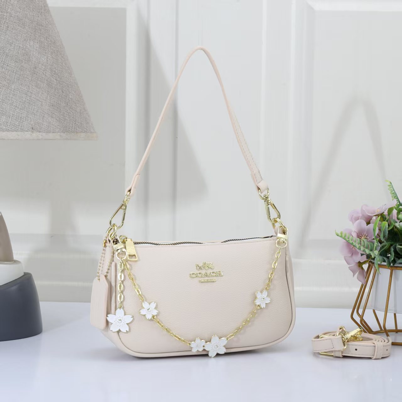 Mini Shoulder Bag with Floral Chain Charm