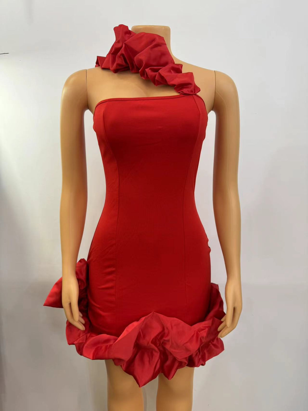 Summer European And American Ruffled Sheath Shoulder Tube Top Cinched Waist Slim Fit Dress
