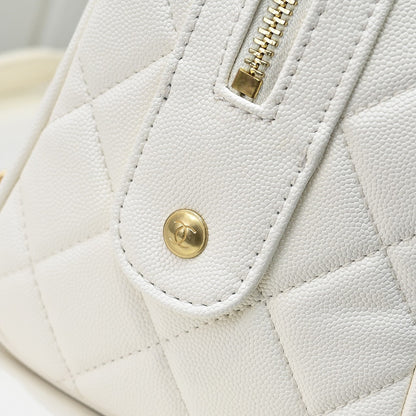 Caviar Quilted Small Bowling Bag White