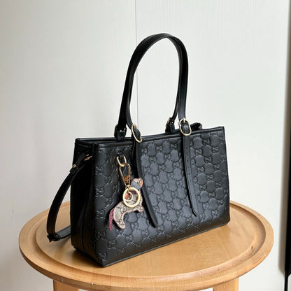 Emblem Medium Black GG Leather Tote Bag