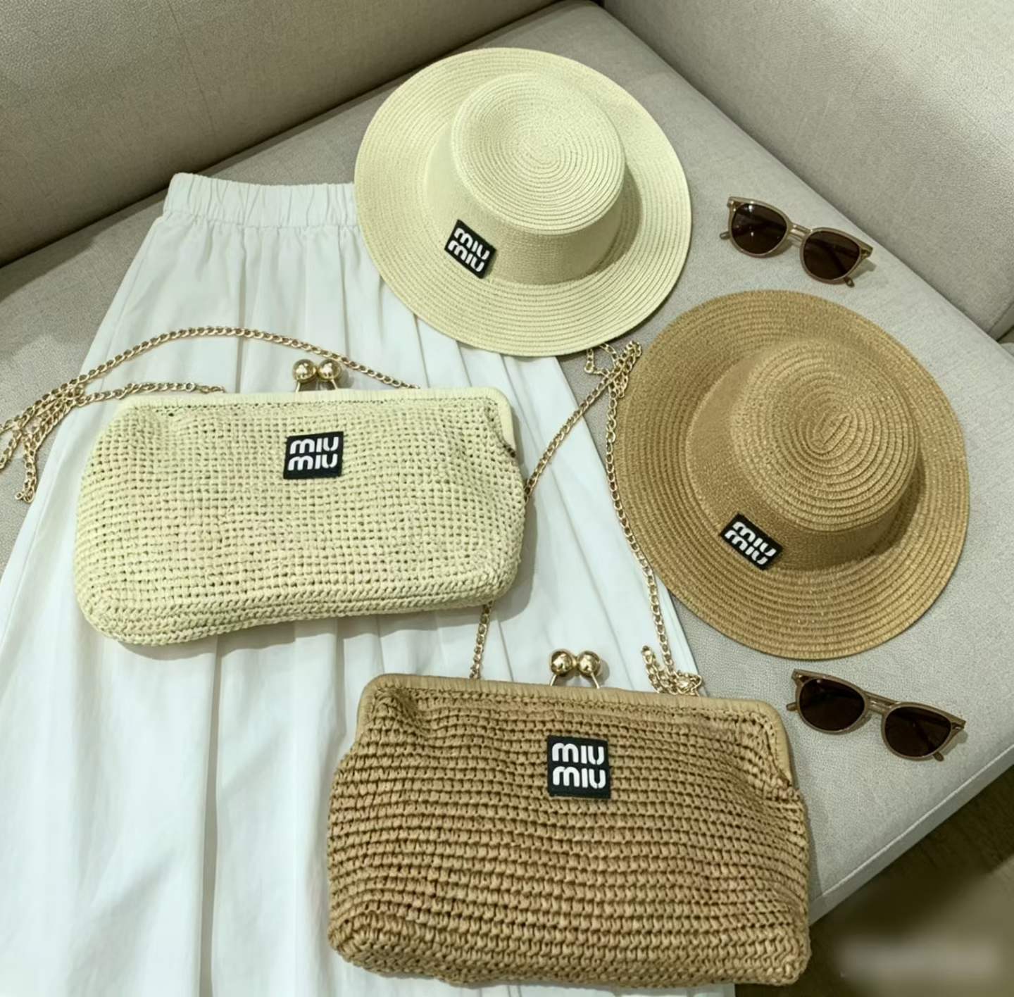 Woven Straw Clutch Wallet with Chain Strap