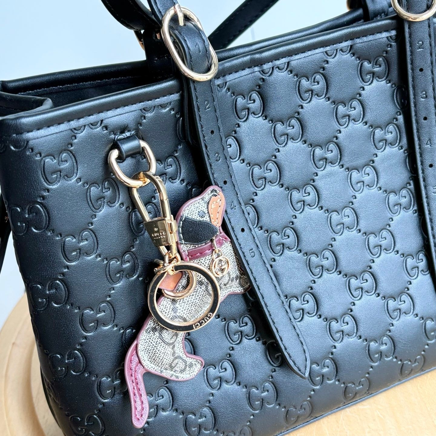 Emblem Medium Black GG Leather Tote Bag