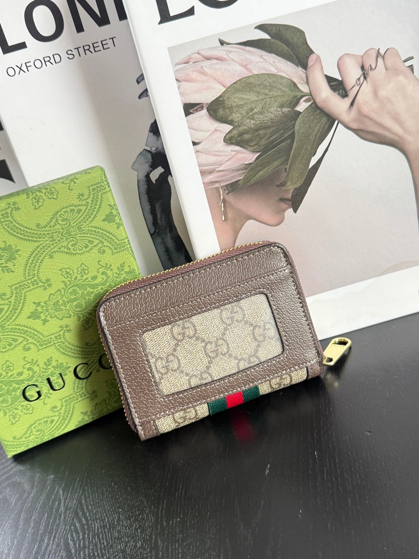 Monogram Card Holder Wallet with Zip Coin Compartment