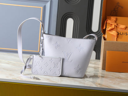 Monogram Embossed Crossbody Bucket Bag with Matching Coin Pouch