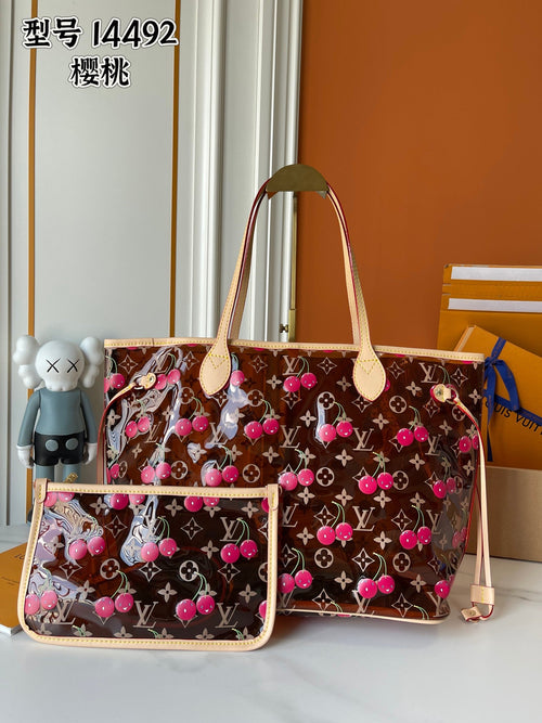 Cherry Print Transparent Tote Bag Set