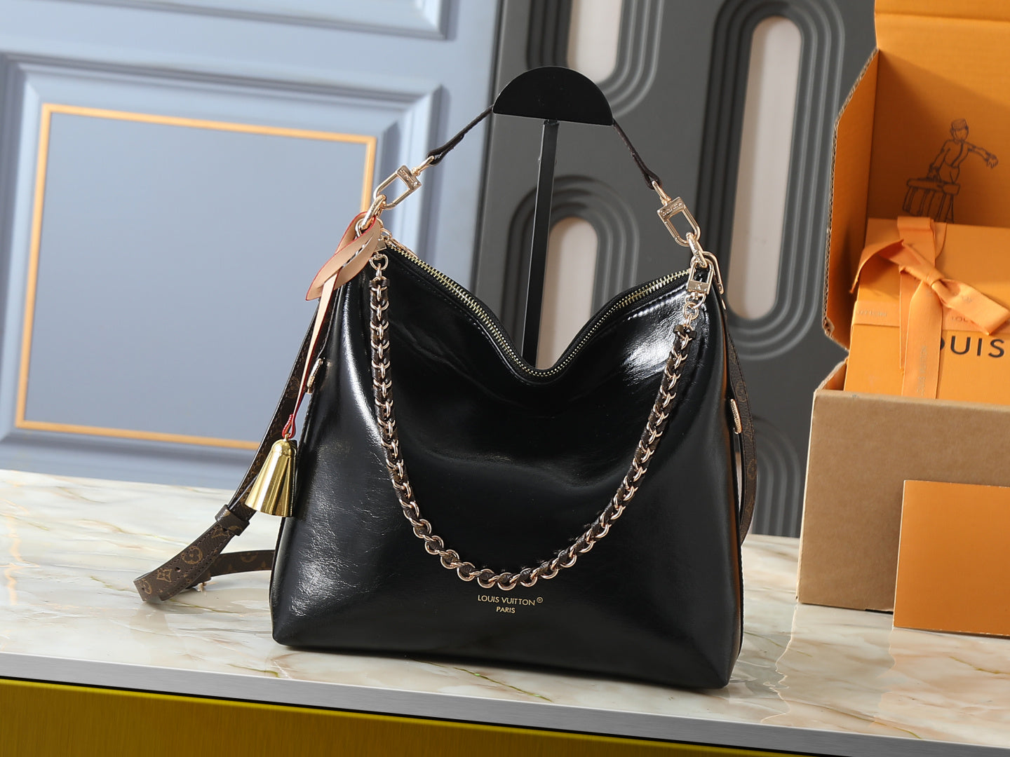 Chain Accent Hobo Shoulder Bag