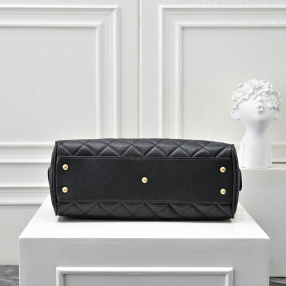 Caviar Quilted Barrel Clutch With Chain