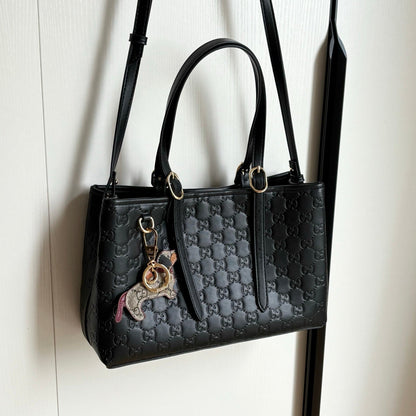 Emblem Medium Black GG Leather Tote Bag