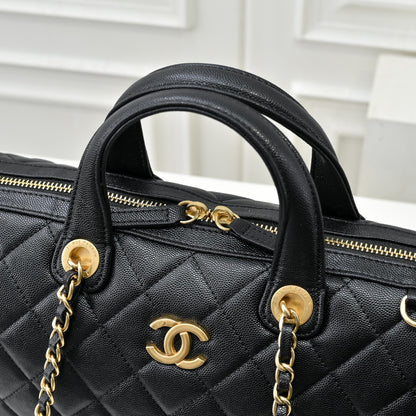 Caviar Quilted Barrel Clutch With Chain