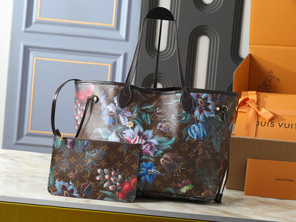 Floral Neverfull Tote Bag with Matching Pouch