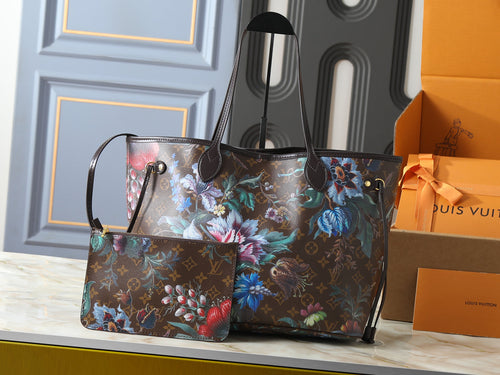 Floral Neverfull Tote Bag with Matching Pouch