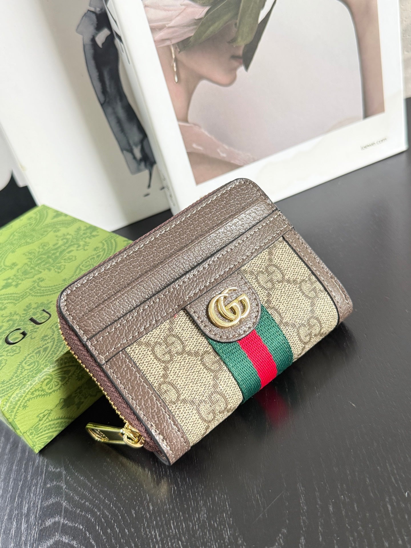 Monogram Card Holder Wallet with Zip Coin Compartment