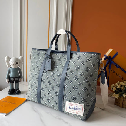 Blue Monogram Washed Denim Tote Bag