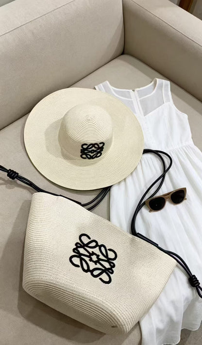 Two-Tone Woven Straw Bag