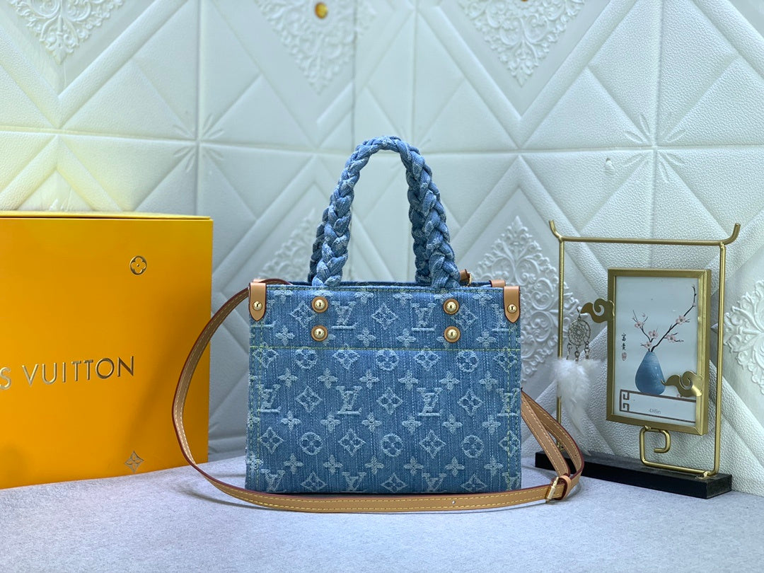 Denim Monogram Top Handle Bag with Braided Handles