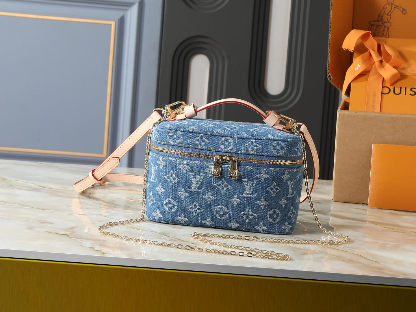 Luxury Denim Monogram Vanity Crossbody Bag