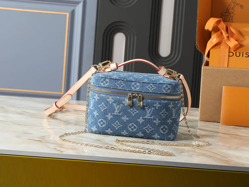 Luxury Denim Monogram Vanity Crossbody Bag
