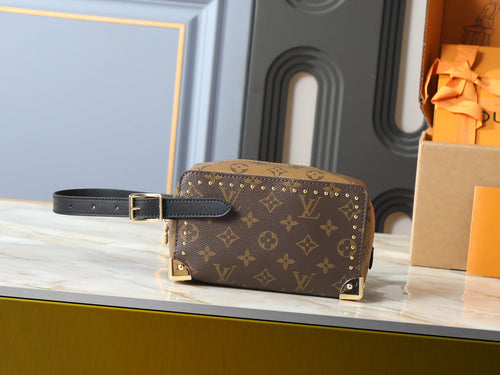 Studded Monogram Cosmetic Pouch / Toiletry Bag