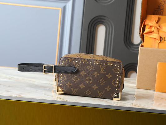 Studded Monogram Cosmetic Pouch / Toiletry Bag