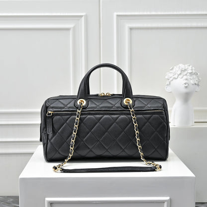 Caviar Quilted Barrel Clutch With Chain