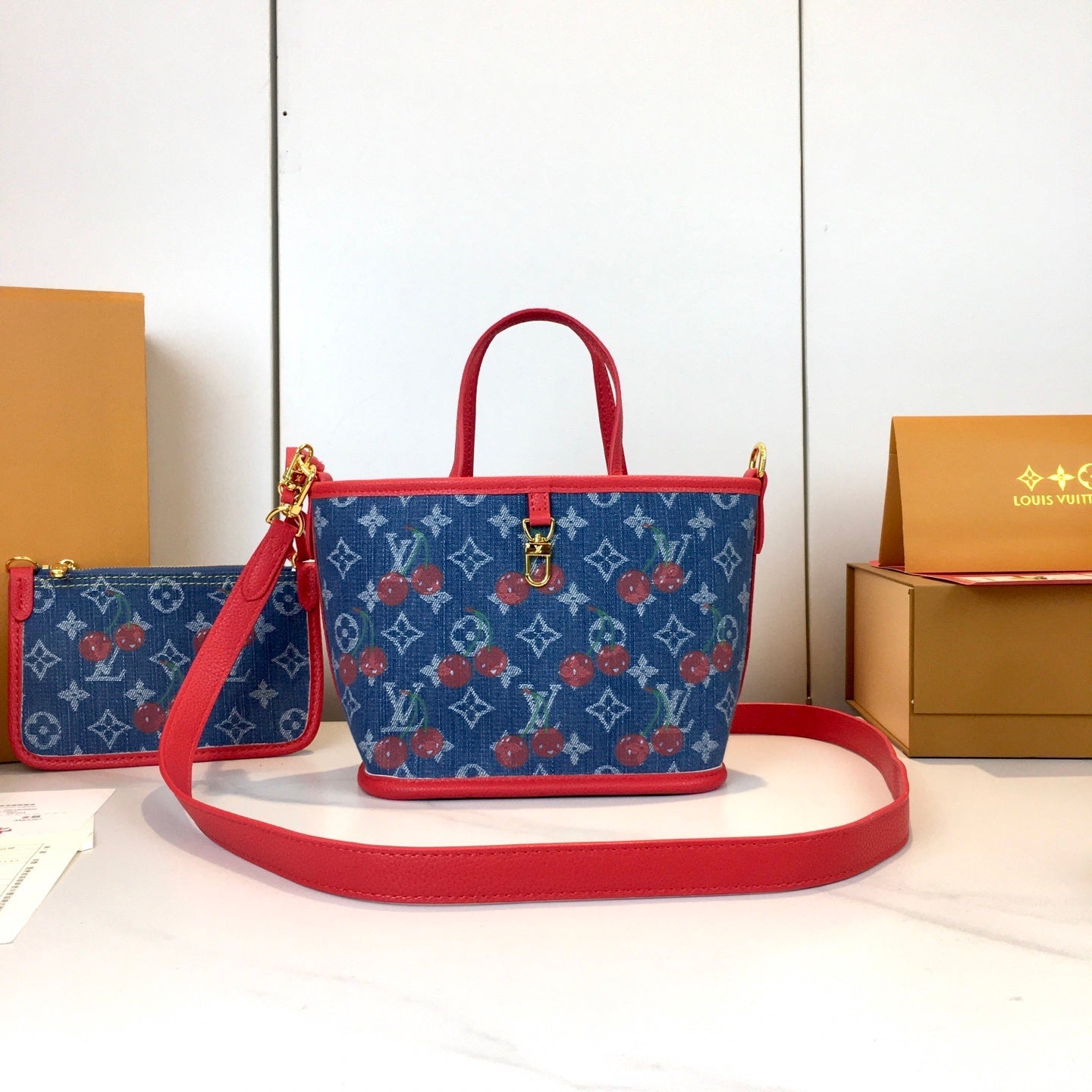Cherry Neverfull Monogram Handbag & Pouch