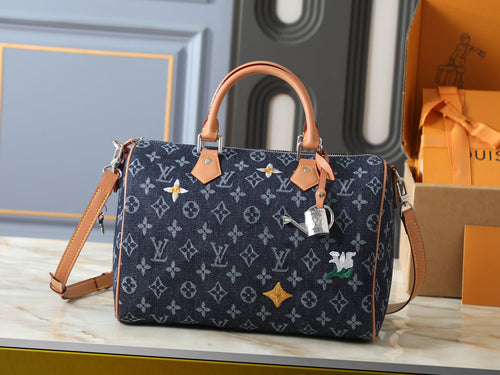 Denim Floral Boston Bag