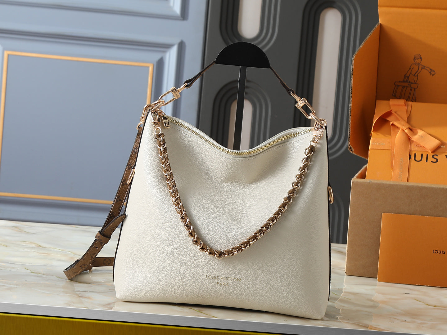 Chain Accent Hobo Shoulder Bag