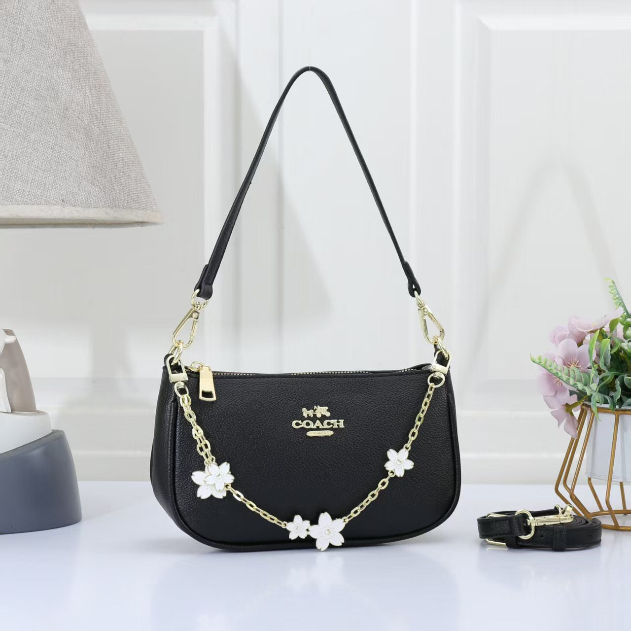 Mini Shoulder Bag with Floral Chain Charm