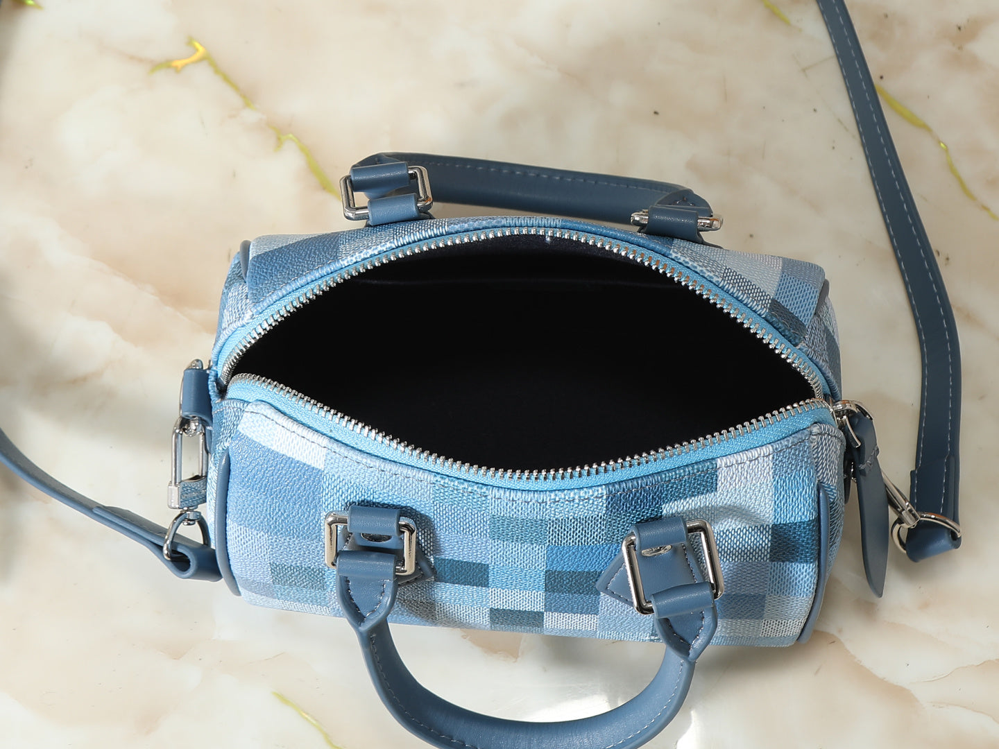 Premium Mini Boston Bag with Checkered Print