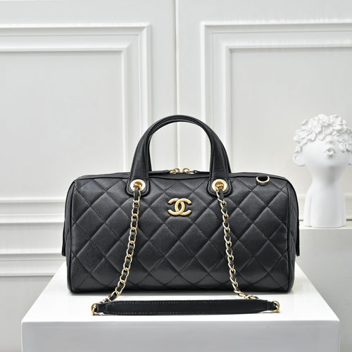 Caviar Quilted Barrel Clutch With Chain
