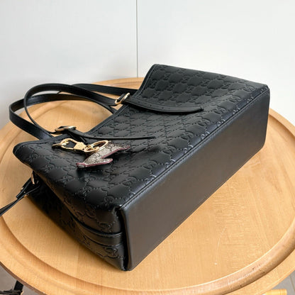 Emblem Medium Black GG Leather Tote Bag