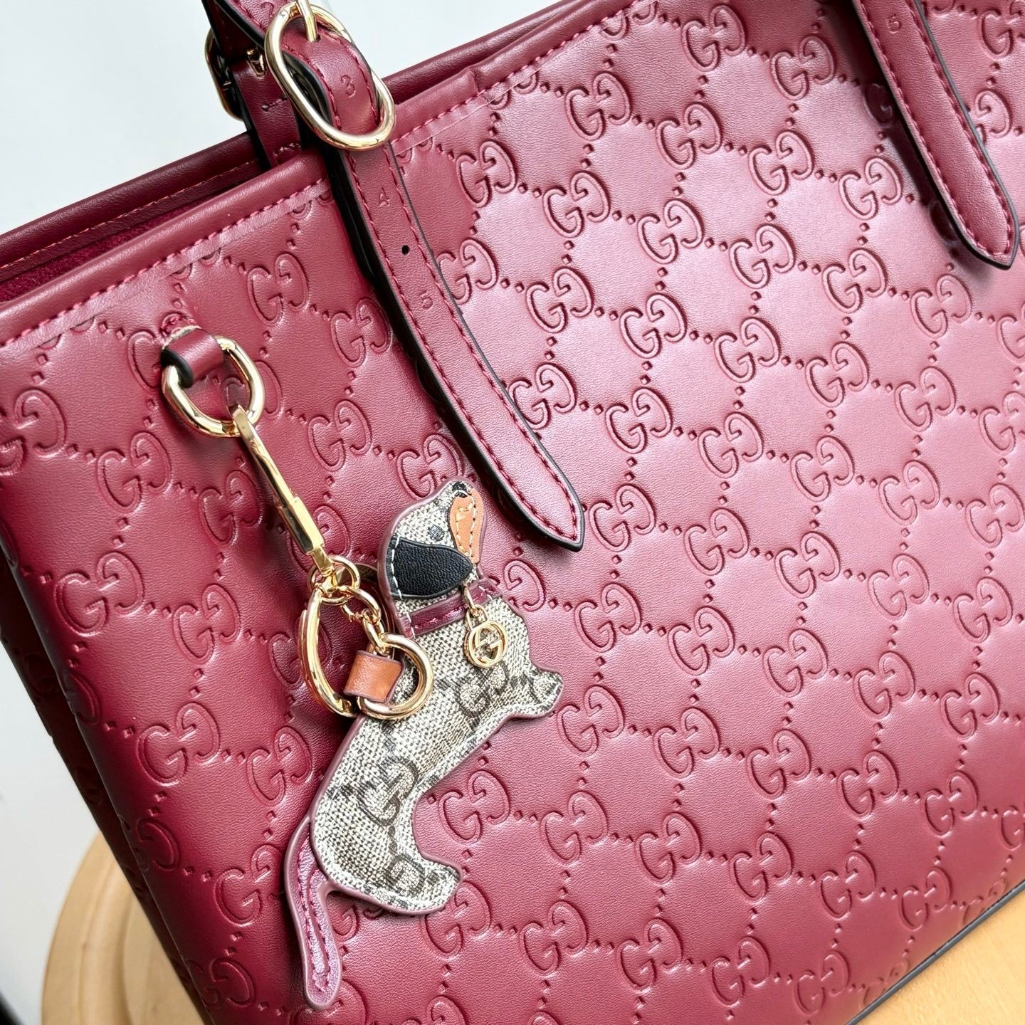GG Calfskin Embossed Calfskin Large Tote Bag Rose