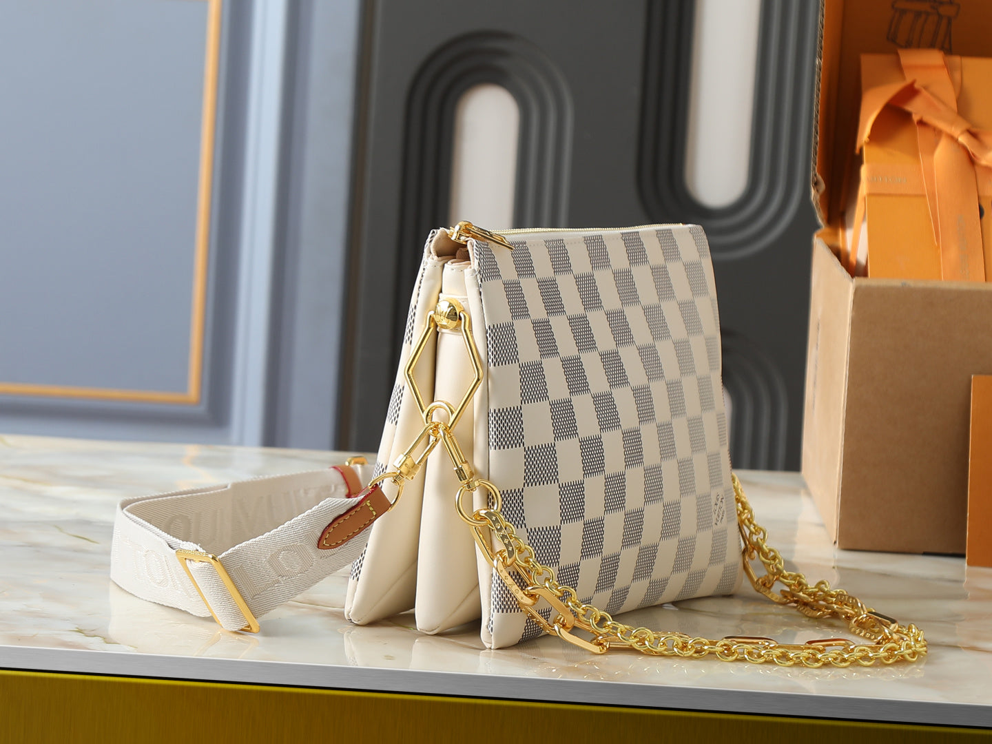 Damier Checkered Chain Crossbody Bag