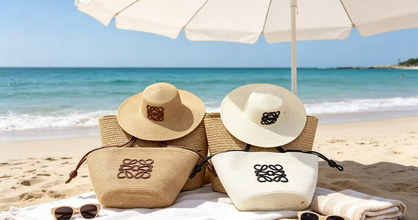 Two-Tone Woven Straw Bag