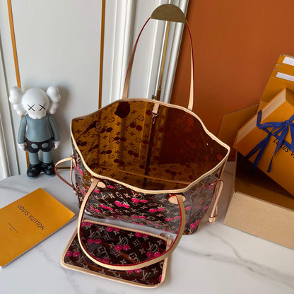 Cherry Print Transparent Tote Bag Set