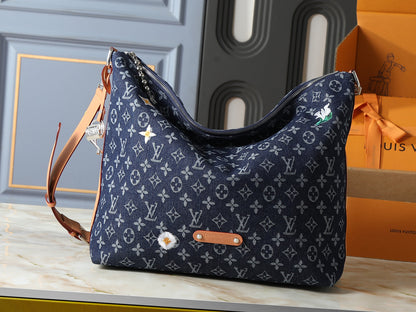 Monogram Print Slouchy Shoulder Bag