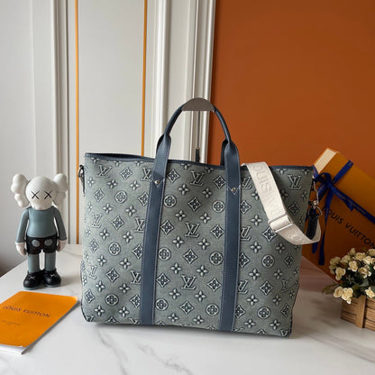 Blue Monogram Washed Denim Tote Bag
