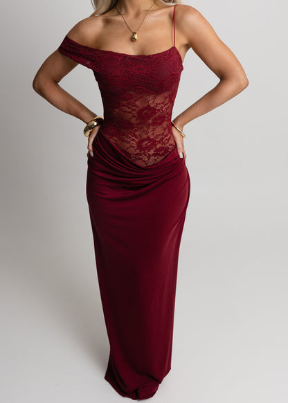 Captivated Heart Lace Maxi Dress - Burgundy