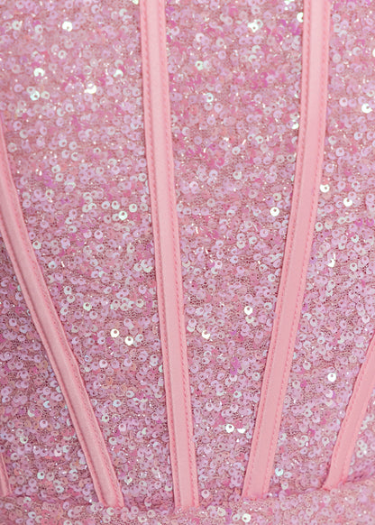Endless Serenade Sequin Drape Mini Dress - Pink