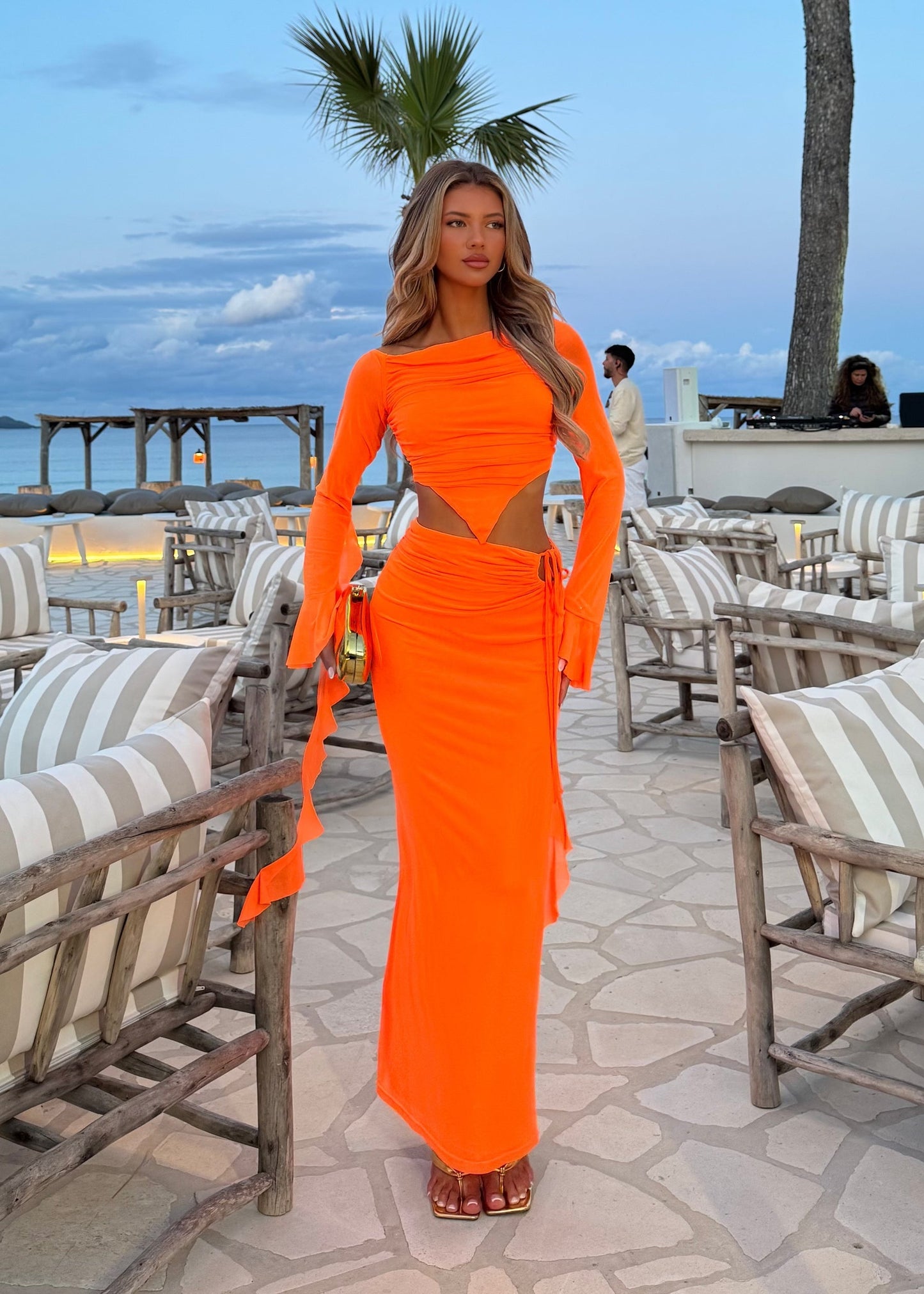 Flaunt It Long Sleeve Two Piece - Orange