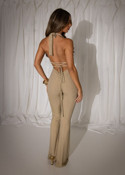 Forever Radiant Ruffle Lurex Jumpsuit - Gold
