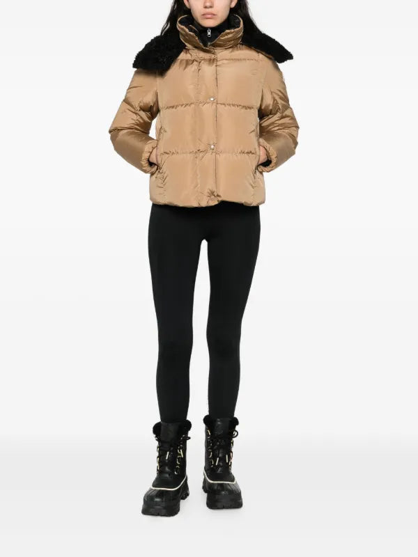 Faux-fur collar zip-up coat