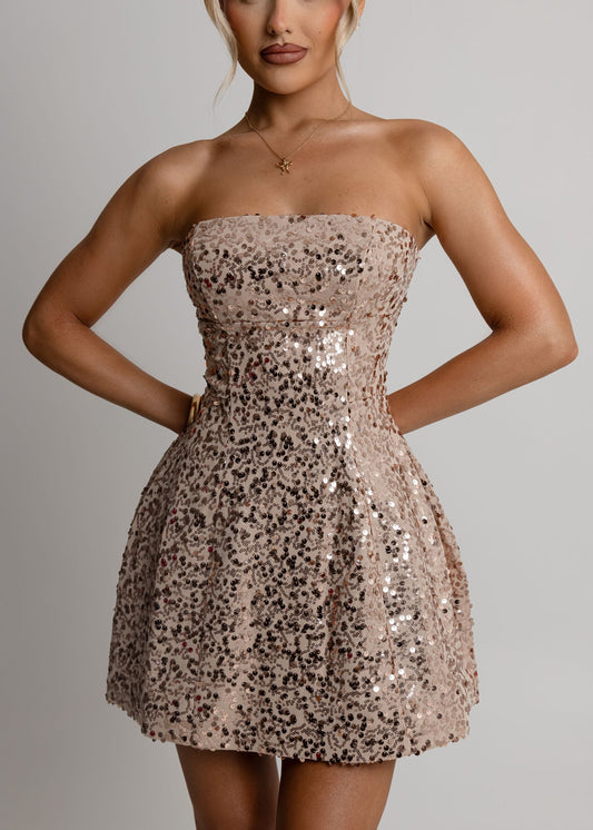 Keeping Secrets Strapless Mini Dress - Gold