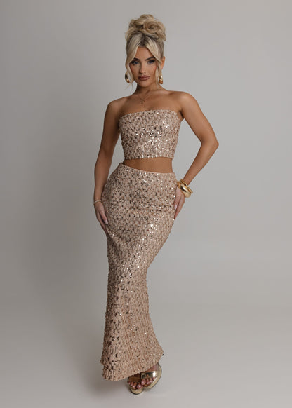 Lost Thoughts Sequin Two Piece - Rose Gold